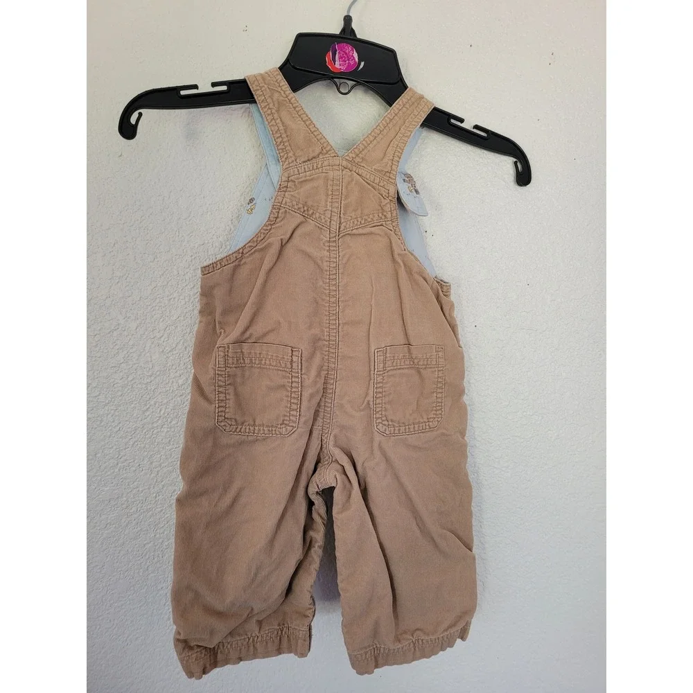 Gymboree Vintage 2004 Tan Corduroy Raccoon Plush Overalls 6-12 M 100% Cotton #10